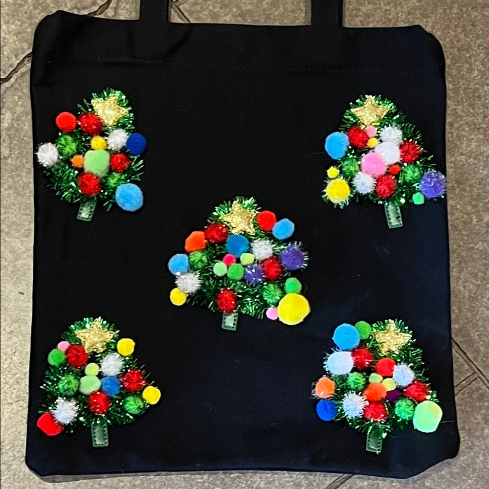 Violet Ray NYC Black Christmas Tote with Colorful Pom-Pom Trees - Picture 13 of 14